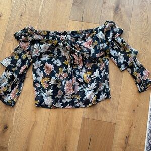 Dress Forum Floral Off-Shoulder Blouse - Black and Pink